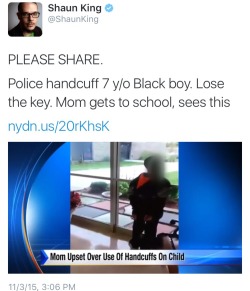 krxs10:  !!!!ATTENTION!!!! Cop Handcuffed 7-Year-Old Boy for No Reason and then He Lost the Key An angry mother recently posted cellphone video of her 7-year-old son in handcuffs at his elementary school. The officer who detained him was unable to release