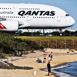 planehunter:  © mg_aviationphotography  Love the view of the A380 plane and the people on the beach