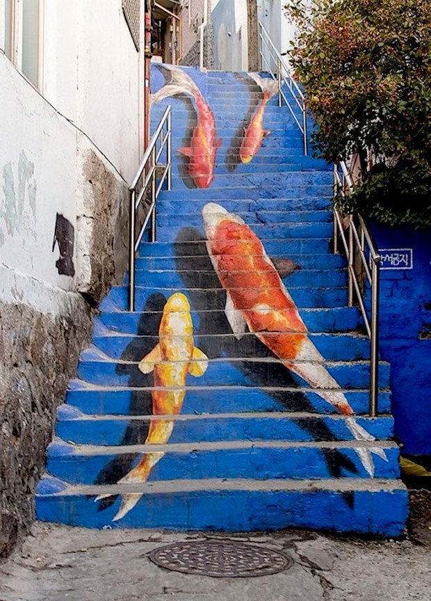 asylum-art:  Street art: Beautifully decorated and painted Steps by ROA Fish steps,