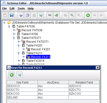 EXTOL Business Integrator 2 JDE 856 Schema with f4211 record as a child record of F4201 table