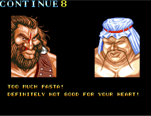 bison2winquote: - Karnov [right] after defeating Marstorius [left], Fighter’s History [1] (Dat
