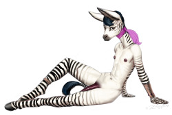 zaggatar:  A brand spanking new character of mine, a femboy named Mio. I plan to make him into the boyfriend to the brother of my character Gwen who I have not yet drawn. He is a zonkey, hybrid between a zebra and a donkey.   He&rsquo;s pretty cute &lt;3