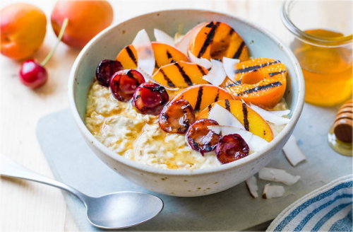 Griddled summer fruits with oats