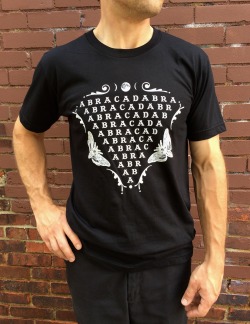 dandywarlock:  The ‘Abracadabra’ t-shirt by Poison Apple Printshop Black t-shirt featuring ‘Abracadabra’, artwork by artist and printmaker Adrienne Rozzi. First used in the third century C.E., Abracadabra is a medieval magic formula believed to