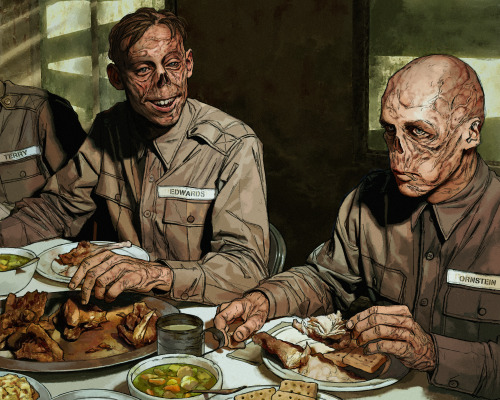 NCR Trooper Having Christmas Meal Back Home In New Cali. The Tiny Mess Room Was Decorated In Style. A