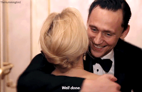 Best Actor Tom Hiddleston congratulates Best Actress Gillian Anderson at the Evening Standard Theatr