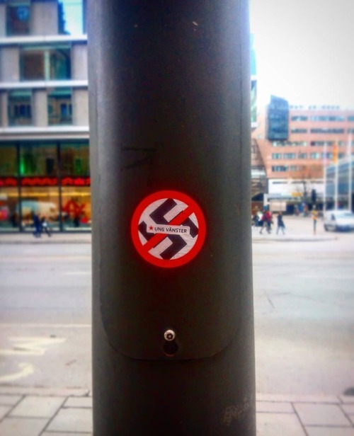 Anarchist and antifascist stickers seen around Stockholm