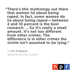 nprbooks:  Krakauer tells NPR’s Rachel Martin about his new book, Missoula: Rape and the Justice System in a College Town. He says he was moved to write the book after he found out someone close to him had been raped by a family friend.Jon Krakauer