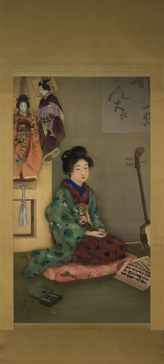 tofuist: Arai Kōu 荒井晃雨 (Ac. early 20th century) The Jōruri Chanter at a Puppet Theater