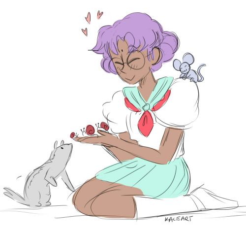 kaceart:  her best friend is a monkey, she keeps snails in her pencil case, a mongoose in her desk, and i love her 