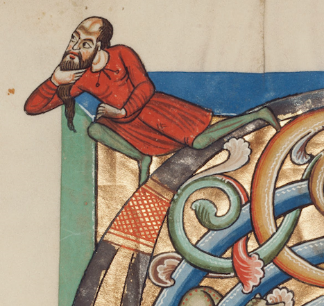 openmarginalis:  Detail of Inhabited Initial D, MS. 64, 152v, Hildesheim, Germany ca. 1170 via J. Pa