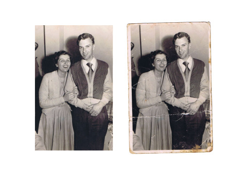 Cleaning up the creases on my grandparents honeymoon photo from July 1955, check out the pattern in 