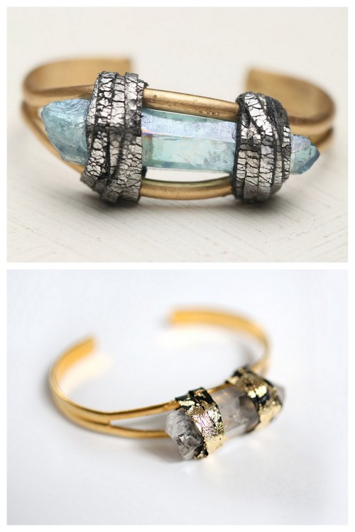 DIY Free People Inspired $12 Wrapped Rough Crystal Bracelet Tutorial from Chic Steals. I love this b