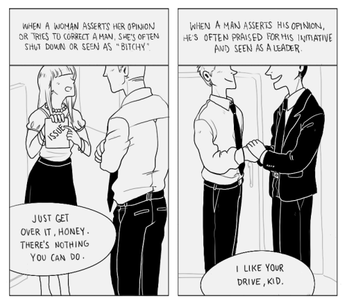 edwardspoonhands:  chromehearts:  A feminism comic I did for my uni’s newspaper. I wish I had a bit more time to work on it, but I’m pleased with how it came out considering the tight deadline!  My friend Jason was telling me that, one day, on a train,