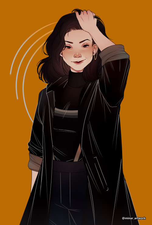 someone commissioned me to draw a brunette!13 with black clothes and a turtleneck and I could not be
