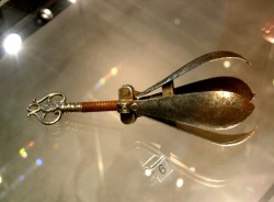 mediumaevum:  The Pear Ordeal by fire is described, among other techniques, as pouring molten lead into the mouth.  This device (ironically very beautiful) was used to keep the mouth open, and tongue out of the way. Once inserted, the turning of the