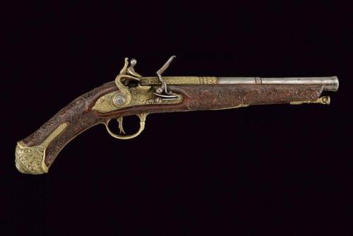 Contemporary made brass mounted flintlock pistol, Northern Italy, 20th century.from Czerny’s Interna