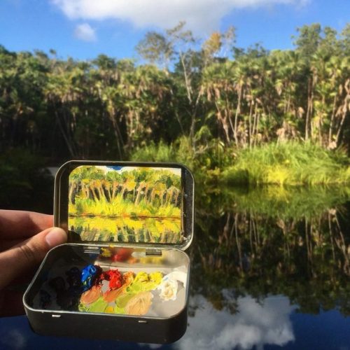 archatlas:  Miniature Landscapes by Heidi Annalise      Heidi Annalise is the Colorado-based artist behind these 2x3-inch tiny oil painting, joyfully created on site amidst mosquitos, blistering heat, and frigid winds! Each painting captures a unique