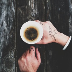 1924us:  Writ hands and tattooed fingers. Oh, and coffee. - 1924