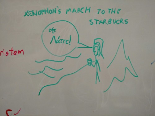 ciceronian:The whiteboard in the Classics Library is an… interesting place.Hahahae, sed quis est Λάτ