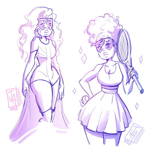 juniperarts: Here are a few messy sketches of Garnet in some different outfits and hairstyles. Help me I can’t stop drawing her.  