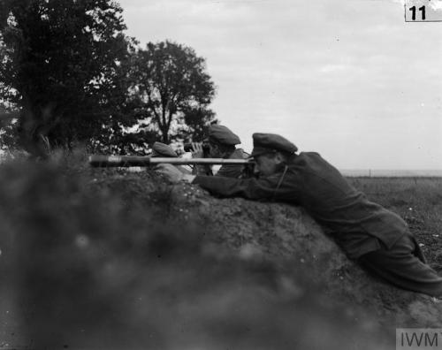 Battle of Albert. Artillery observers watching the bombardment of Pozieres from Observation Post nea