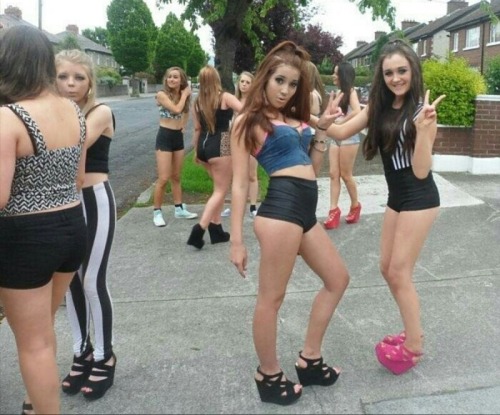 whoresforuse:  posh-chavettes:  Dirty slags, waiting to be picked up …  Street walkers