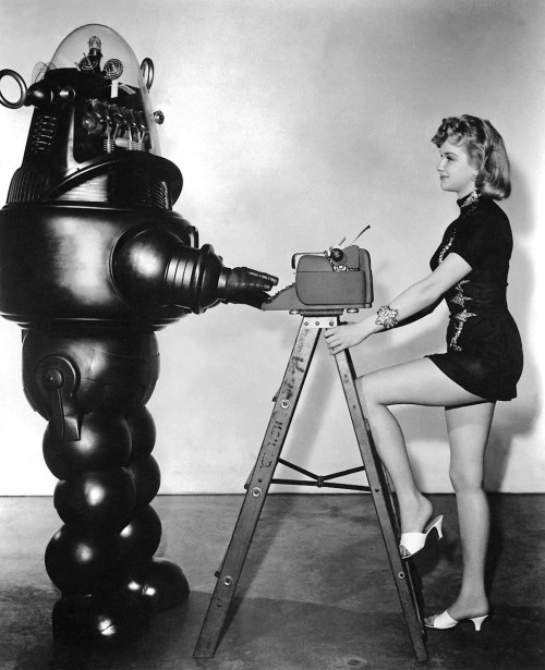 Anne Francis, Robby the Robot / publicity photos for Fred M. Wilcox’s Forbidden Planet (1956)