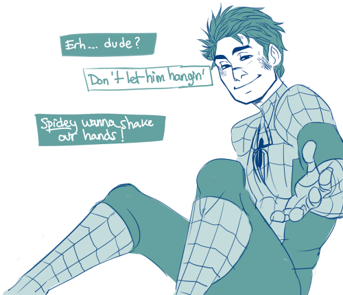 kisu-no-hi:  HEADCANON TIME! After working together more than once, Peter’s trust in Wade develops into a strong bond. He ends up showing him his face and give him his name as a sign of trust :) Now if only Wade knew the word “personal space”.