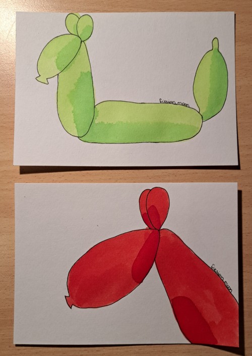 The 9th Day Was Balloon Animal Horses. The Colour Is Done With Ecoline. The Green One Worm Horse Per