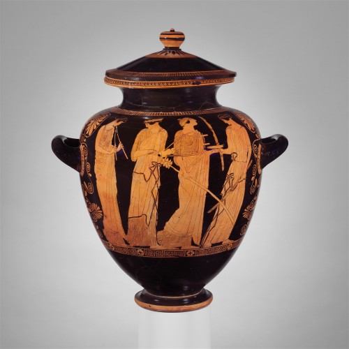 Terracotta red-figure stamnos (jar) attributed to the Menelaos PainterGreek, Classical period (about