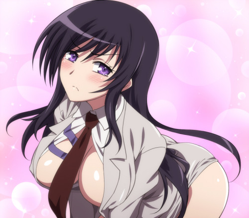 健全ロボ ダイミダラー、楚南恭子、はいる、ネクタイ、ノーブラ、ピカピカ、open clothes、shiny skin、一人、乳、女一人、涙、紫目、紫髪、赤面、長い髪、閲覧者を見ている | Sankaku Channel
