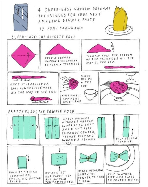 DIY 4 Origami Decorative Folded Napkins Infographic by Yumi Sakugawa here.
