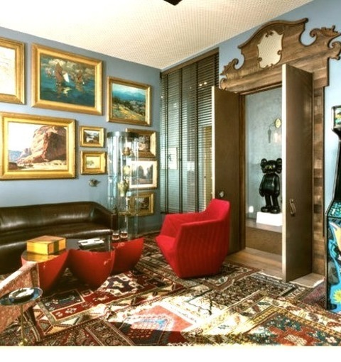 Contemporary Family Room TampaGame Room - Mid-sized Contemporary Enclosed Game Room Idea With Blue Walls