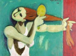 huariqueje:     Woman combing her hair   -   Alberto  Morrocco   British 1917-1998 