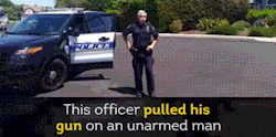 militiamedic:  admiralchimpspoliticalthoughts:  kropotkindersurprise:  *pulls gun on unarmed man minding his own business*“You need to relax”. [video]  That officer should be in jail.  If any citizen had approached another citizen like that pulling