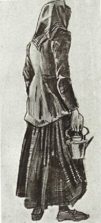 artist-vangogh:  Woman with Kettle, Seen from the Back, 1882, Vincent van GoghMedium: pencil,paper