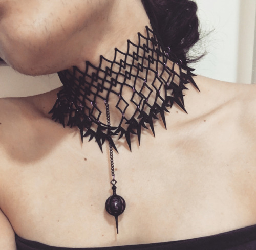 Moody images of Sarah’s completed #devilhomura choker, #3dprinted in @shapeways Black Versatil