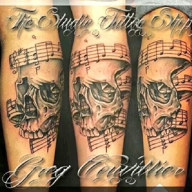 Tattoo of Sugar Skull Musical notes Hands