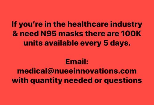 Our colleagues in the manufacturing world have #N95Masks available. If you work in healthcare and ne