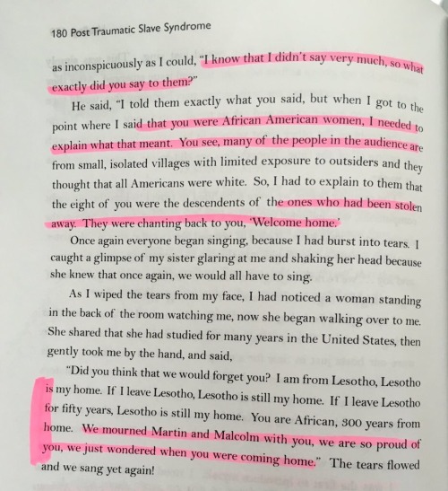 odinsblog:  Dr. Joy DeGruy: Post Traumatic Slave Syndrome    When I went to Africa, on my way to Uganda we had a layover in Nairobi, Kenya. This beautiful woman who was helping us get to the right terminal asked me if I Iiked chicken or fish more, I said