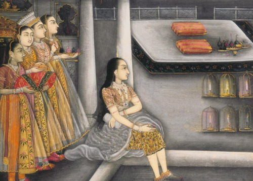 Woman soaking her feet,painting from Mughal India