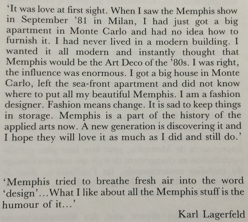 Karl Lagerfeld on Memphis design from the ‘91 Sotheby’s Monaco auction of his Memphis.