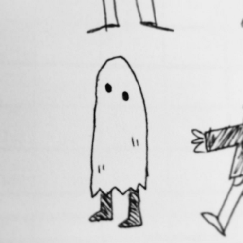Little sheet ghost costume dude from my inktober bad guys club thumbnails. Or a little guy hiding fr