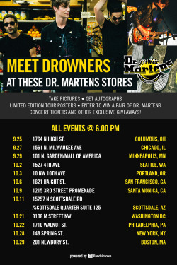 drownersdrownersdrowners:  during the upcoming tour we will be doing instores at a bunch of Dr. Marten stores - come say hello and enter to win a custom pair of boots designed by Jack. 