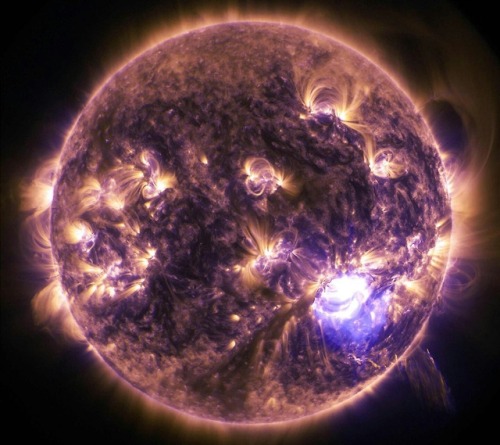 A solar flare is a radiation burst set off by a sudden release of energy pent up in the sun’s 
