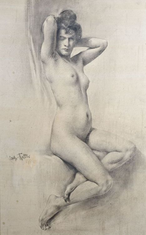 fabriciusitalicus:  Caspar Ritter (1861-1923) Nudo femminile seduto matita e carboncino su cartone grigio eseguito nel 1900 ca.