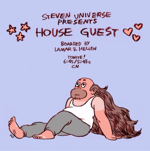 “House Guest" Storyboarded by Lamar Abrams and Hellen Jo premieres TONIGHT Promo drawing by Hellen Jo. (You can check out her work at helllllen.org) AT A NEW TIME! 6:45pm e/p on Cartoon Network