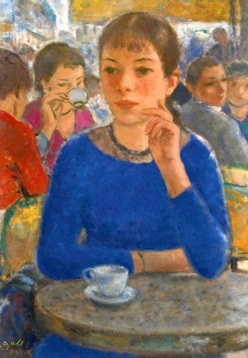 podsteklom:Задумчивая женщина в кафе на Монпарнасе (Pensive En Bleu, Brasserie Edgar Quinet, Montpar