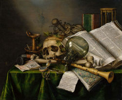 classic-art:Still Life with Books and Manuscripts and a SkullEdwaert Collier, 1663